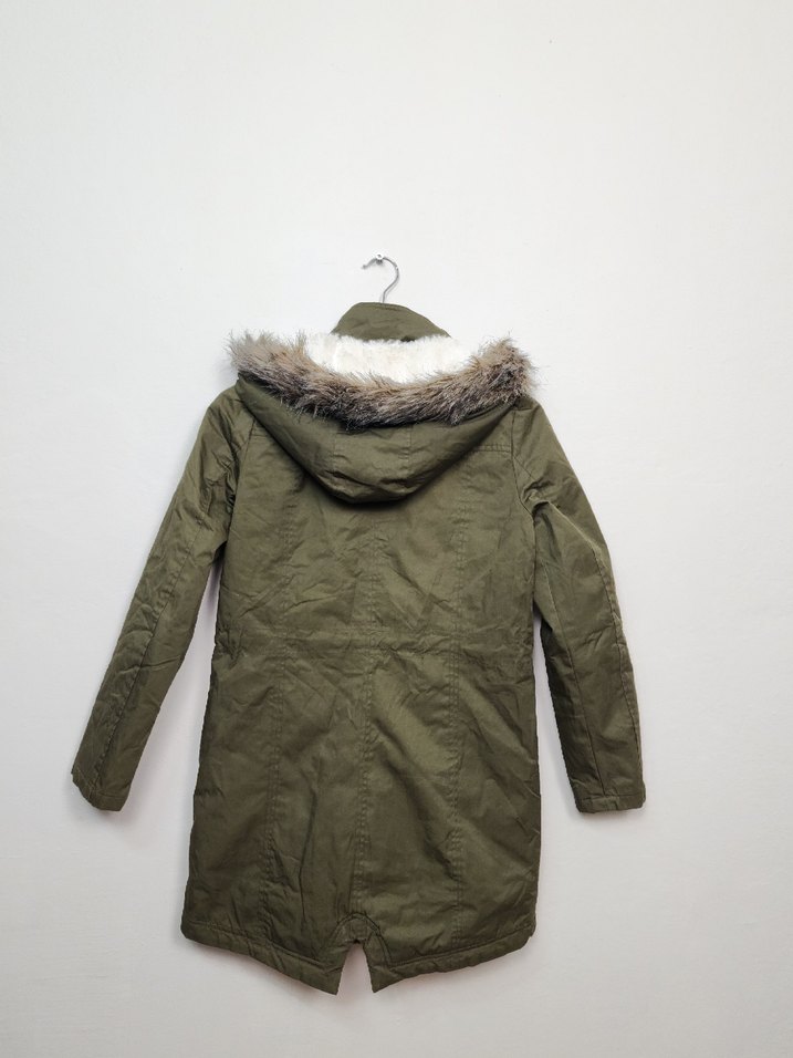 Kürk Detaylı Midi Yeşil Kadın Mont - Görsel 3