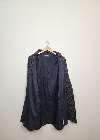 Düğmeli Lacivert Kadın Uzun Yün Kaban - Görsel 4