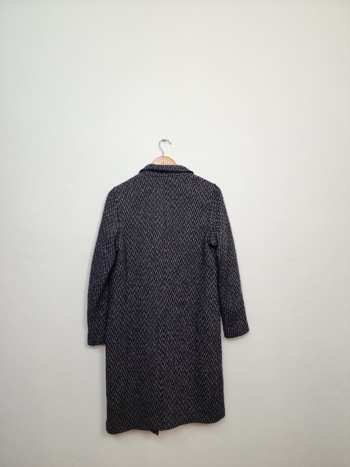 Düğmeli Lacivert Kadın Uzun Yün Kaban - Görsel 2