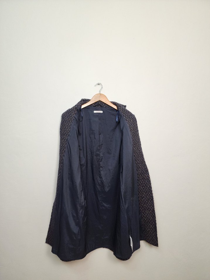 Düğmeli Lacivert Kadın Uzun Yün Kaban - Görsel 4