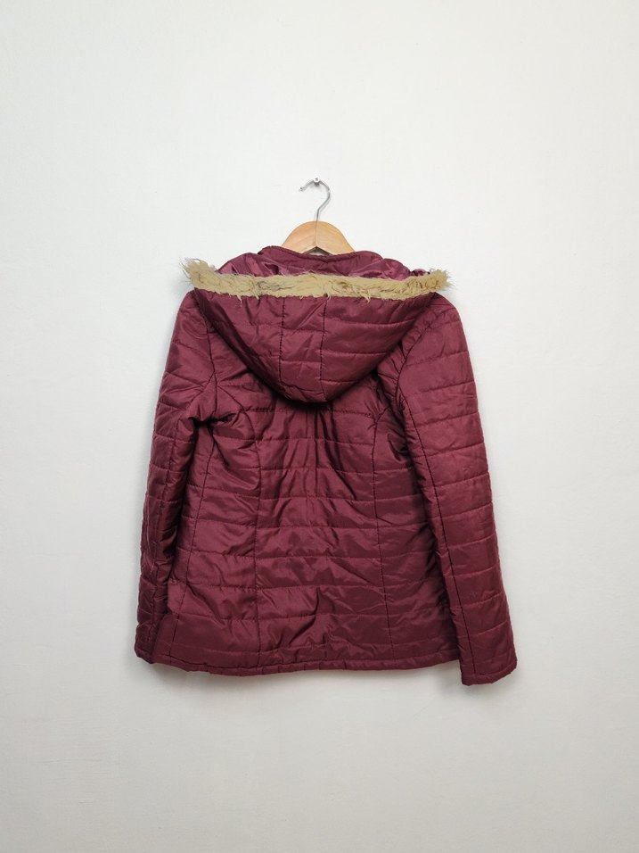 Bordo Kürklü Kadın Kışlık Mont - Görsel 2