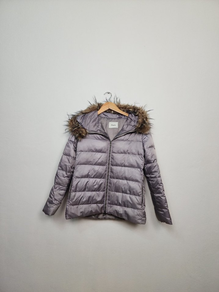 Gri Kadın Kürklü Kışlık Mont - Görsel 2