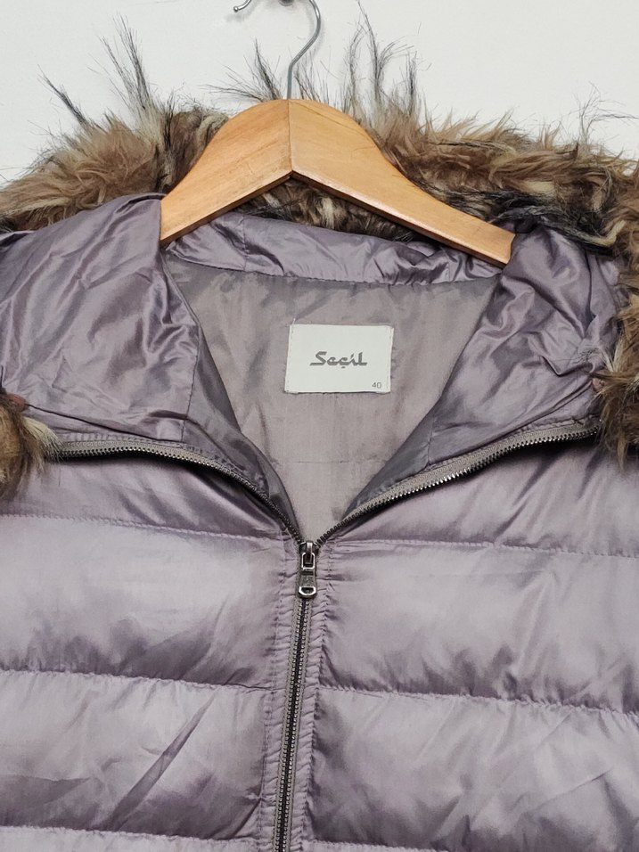 Gri Kadın Kürklü Kışlık Mont - Görsel 5