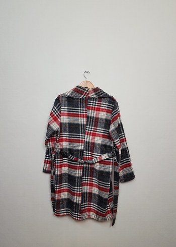 Ekose Desenli Gri Midi Kadın Kaban - Görsel 2