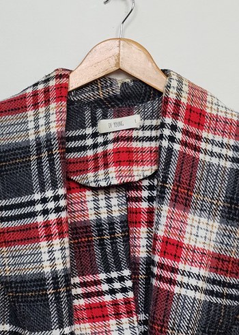 Ekose Desenli Gri Midi Kadın Kaban - Görsel 3