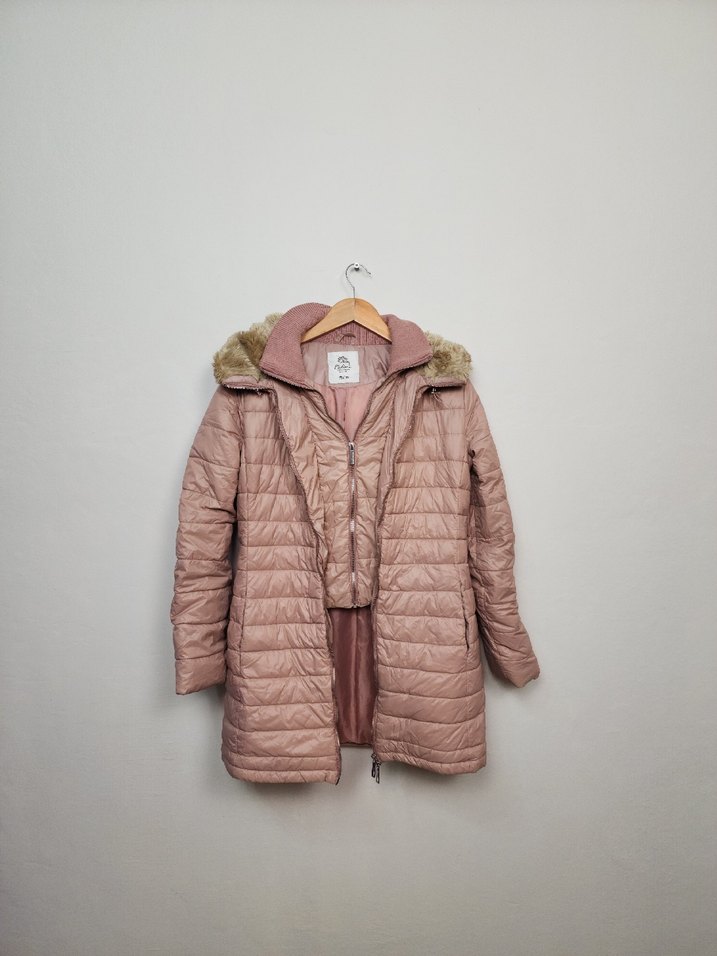 Kadın Gül Kurusu Midi Suni Kürklü Kışlık Mont - Görsel 2