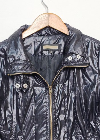 Siyah Parlak Fermuarlı Biker Ceket - Görsel 4