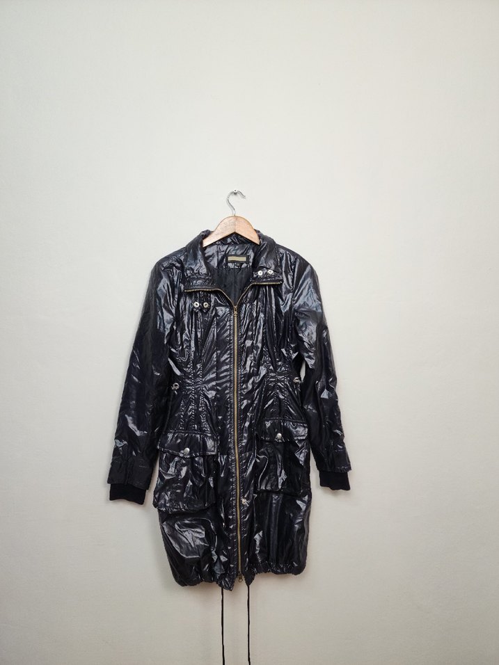 Siyah Parlak Fermuarlı Biker Ceket - Görsel 3