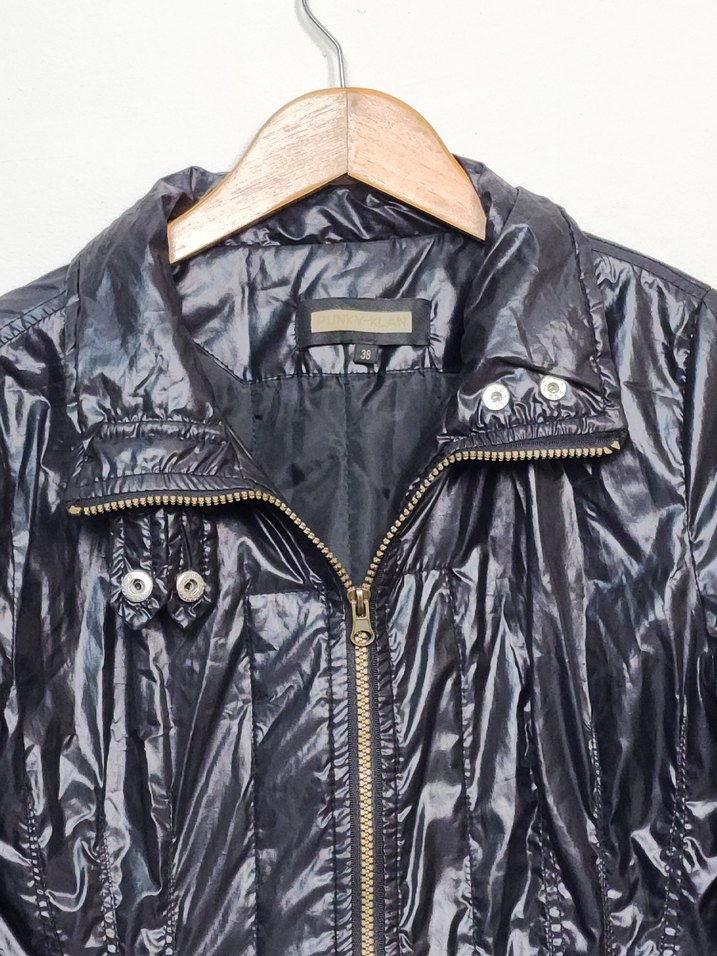 Siyah Parlak Fermuarlı Biker Ceket - Görsel 4