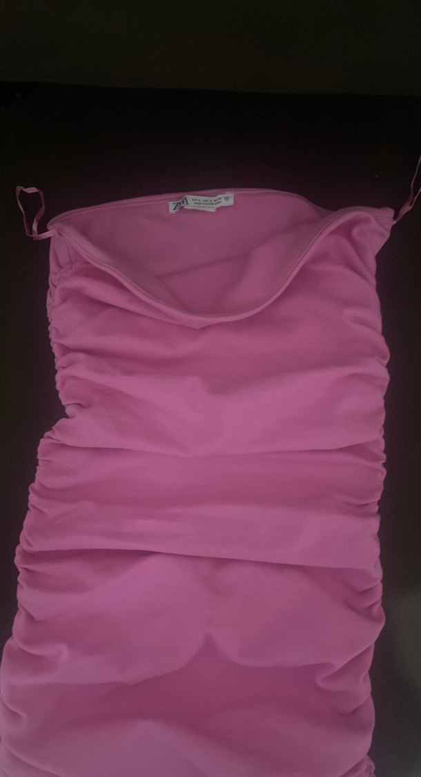 Pembe Straplez Pilili Mini Elbise - Görsel 3