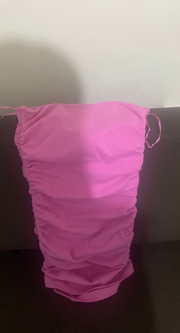 Pembe Straplez Pilili Mini Elbise - Görsel 2