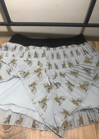 Baskılı Pilili Mini Şort Etek - Görsel 3