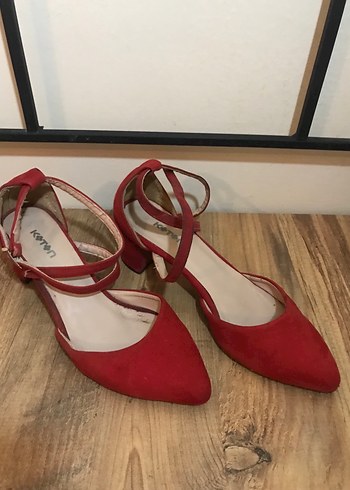 Koton Kırmızı Süet Tokalı Kadın Topuklu Ayakkabı - Görsel 2