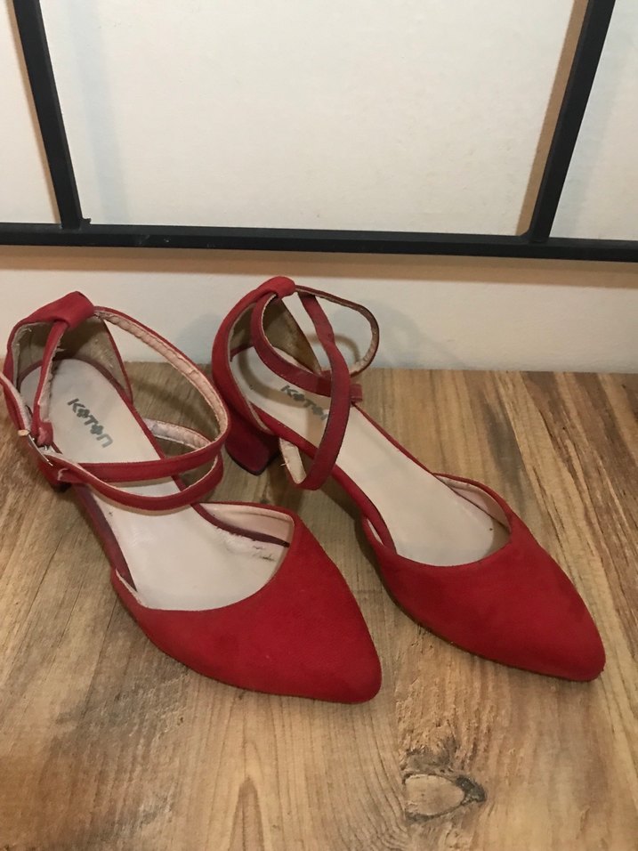 Koton Kırmızı Süet Tokalı Kadın Topuklu Ayakkabı - Görsel 2