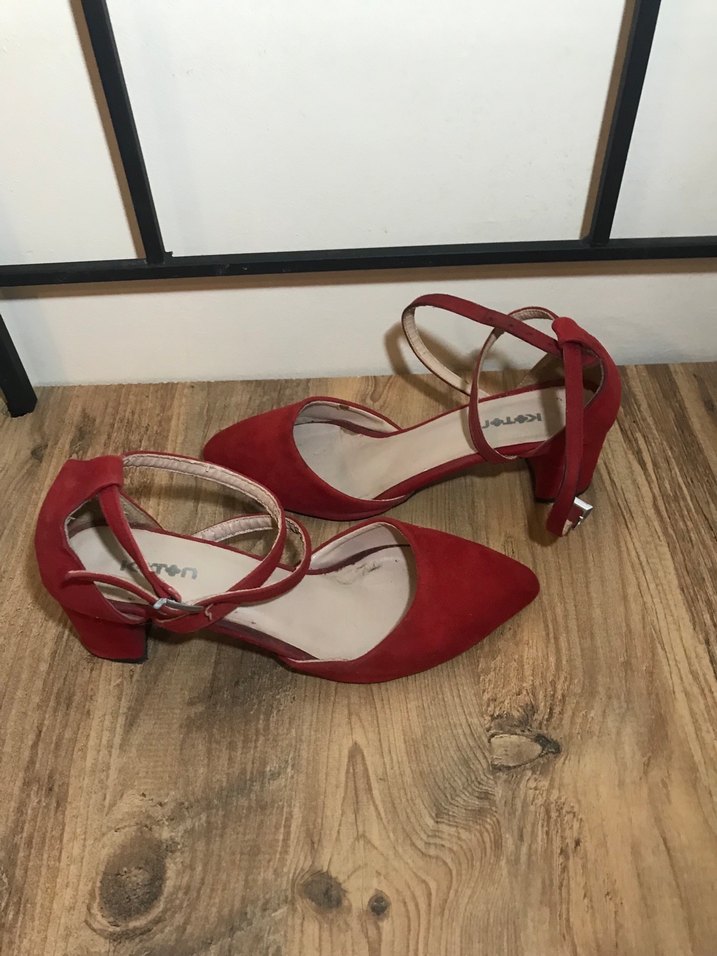 Koton Kırmızı Süet Tokalı Kadın Topuklu Ayakkabı - Görsel 3