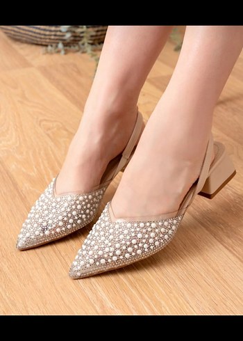 İncili Taşlı Topuklu Ayakkabısı - Görsel 3