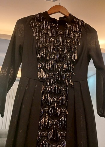 Drapeli Siyah Uzun Kollu Gotik Abiye Elbise - Görsel 2