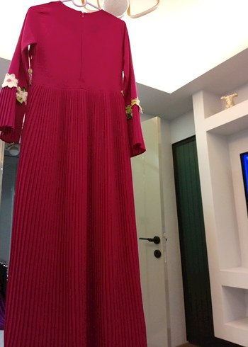 Bordo Piliseli Uzun Kollu Kadın Elbise - Görsel 2