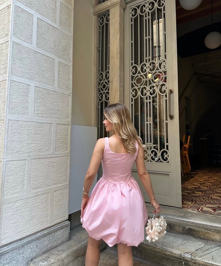 Pembe Mini Fırfırlı Kadın Elbise - Görsel 2