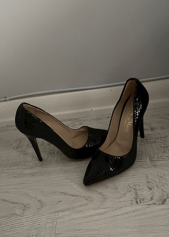 Siyah Parlak Yılan Desenli Stiletto - Görsel 3