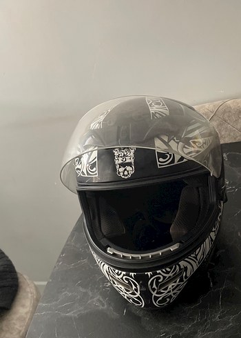 Desenli Siyah Seramik Biker Kask Zeus model - Görsel 7