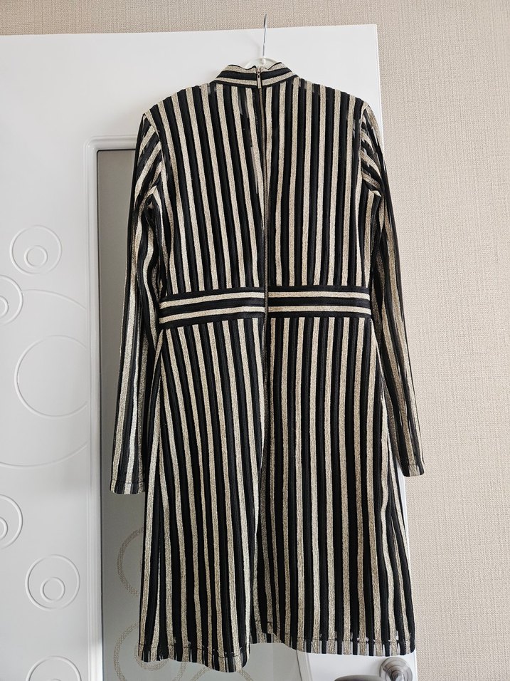 Pilili Siyah Çizgili Kadın kısa Elbise - Görsel 2