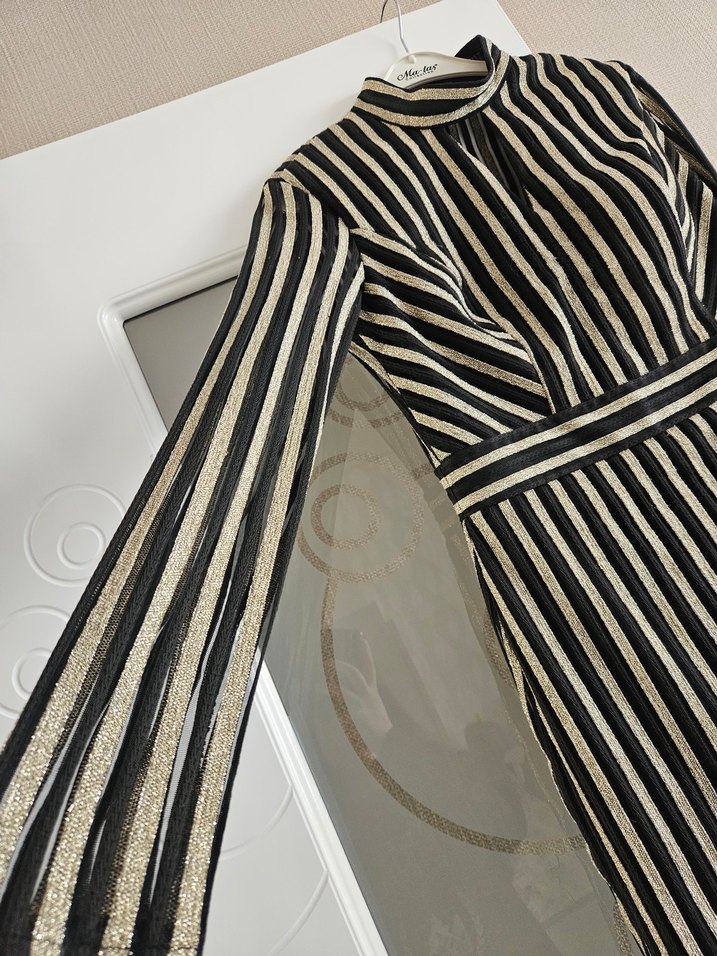 Pilili Siyah Çizgili Kadın kısa Elbise - Görsel 3