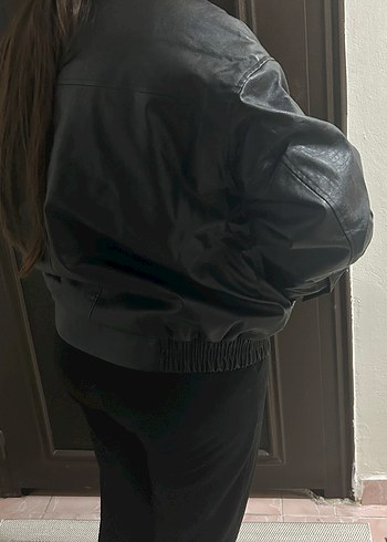 DeFacto Siyah Deri Kadın Ceket - Görsel 6