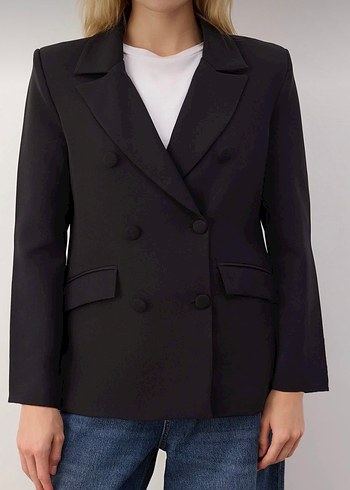 Siyah Düğmeli Kadın Blazer Ceket - Görsel 4