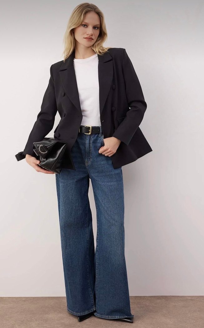 Siyah Düğmeli Kadın Blazer Ceket - Görsel 3