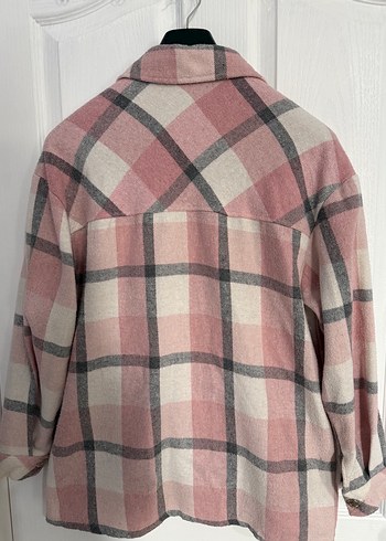 Pembe Kareli Düğmeli Kadın Hırka Gömlek - Görsel 2