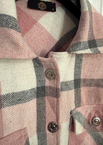 Pembe Kareli Düğmeli Kadın Hırka Gömlek - Görsel 3