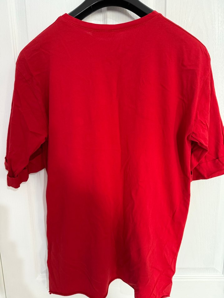 Kadın Kırmızı oversize T-shirt - Görsel 2