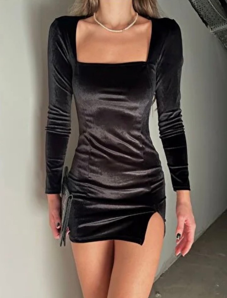 Siyah Uzun Kollu Gotik Kadın Elbise - Görsel 2