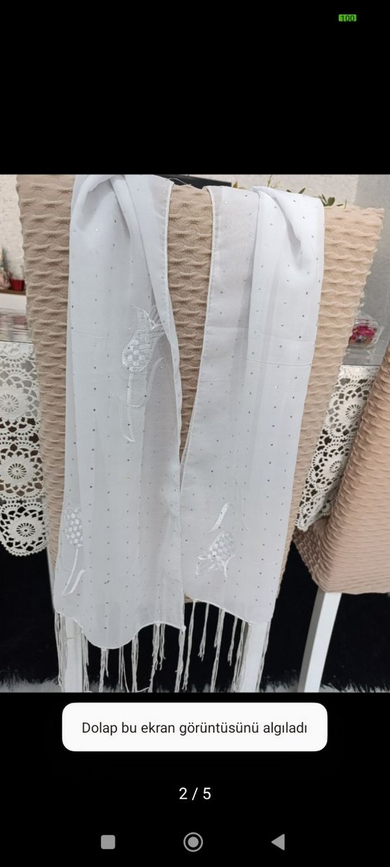 Beyaz Dantel Detaylı Kadın Şal - Görsel 2