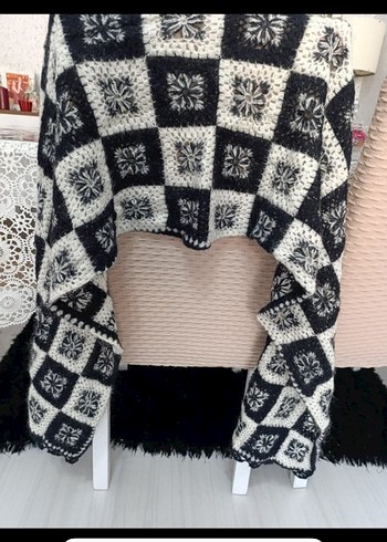 Kare Desenli Gri Örgü şal - Görsel 2