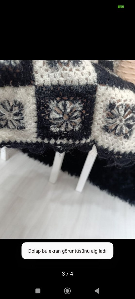 Kare Desenli Gri Örgü şal - Görsel 3