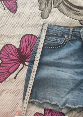 Düğmeli Mavi Kadın Kot Şort - Görsel 3