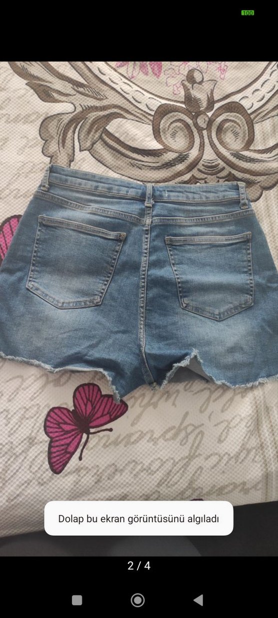 Düğmeli Mavi Kadın Kot Şort - Görsel 4