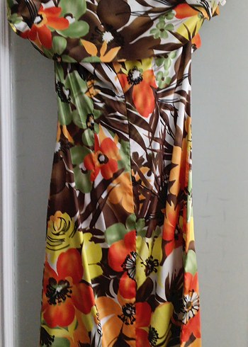 Çiçek Desenli Uzun Straplez Bohem Elbise - Görsel 4