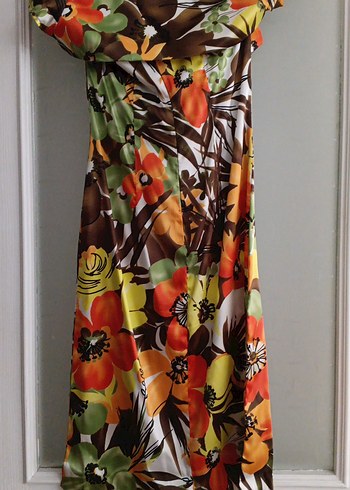 Çiçek Desenli Uzun Straplez Bohem Elbise - Görsel 3