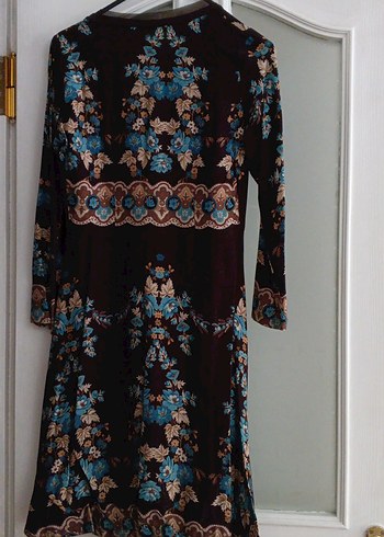 Kahverengi Bohem Uzun Kollu Bağlamalı Kadın Elbise - Görsel 4