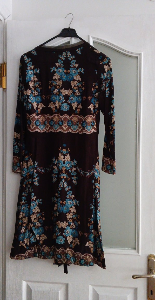 Kahverengi Bohem Uzun Kollu Bağlamalı Kadın Elbise - Görsel 4