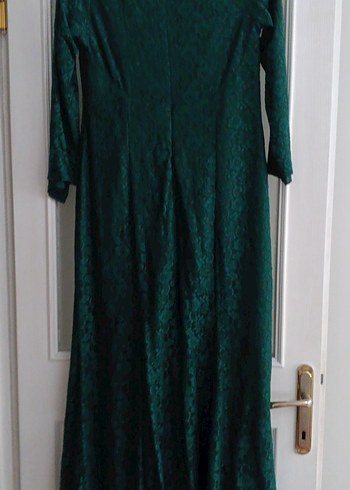 Koyu Yeşil Drapeli Uzun Kadın Abiye Elbise - Görsel 3