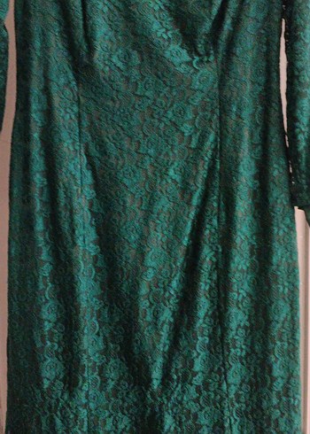 Koyu Yeşil Drapeli Uzun Kadın Abiye Elbise - Görsel 2