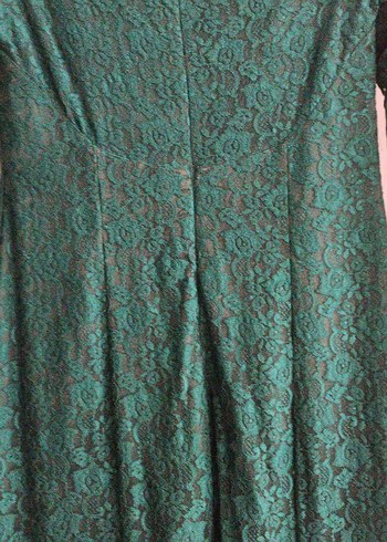 Koyu Yeşil Drapeli Uzun Kadın Abiye Elbise - Görsel 4