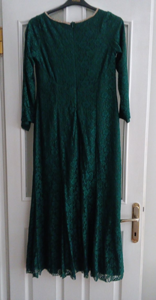 Koyu Yeşil Drapeli Uzun Kadın Abiye Elbise - Görsel 3