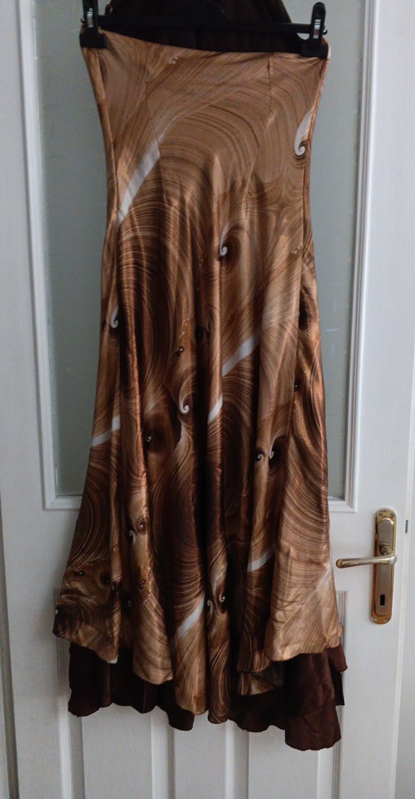 Kahverengi Parlak Drapeli Uzun Kadın Elbise - Görsel 3