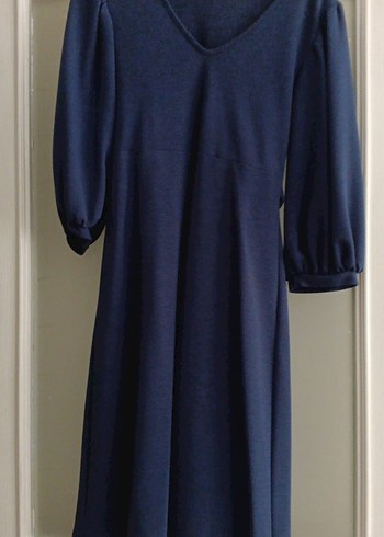 Lacivert V Yakalı Salaş Midi Triko Elbise - Görsel 2