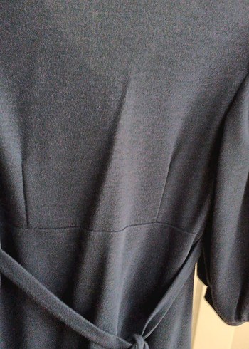 Lacivert V Yakalı Salaş Midi Triko Elbise - Görsel 4